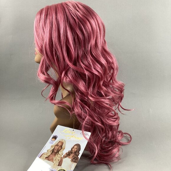Haseena Long Wavy #Rouge Pink Synthetic Lace Front Wig - Picture 5 of 9